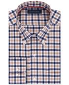 Tommy Hilfiger Men's Classic-fit Non-iron Beige And Blue Check Dress Shirt