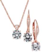 Danori Rose Gold-tone Cubic Zirconia Solitaire Pendant Necklace And Matching Drop Earrings