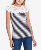 Tommy Hilfiger Striped Lace-ruffle Top, Created For Macy's