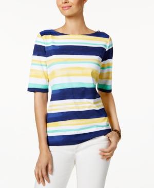 Charter Club Elbow-sleeve Striped Top, Only At Macy's