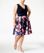 Xscape Plus Size Illusion Floral-print Fit & Flare Dress