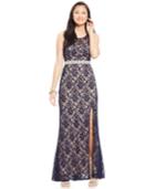 City Triangles Juniors' Embellished Glitter Lace Side-slit Dress