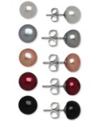 Multi-color Freshwater Pearl (8-9mm) Stud Earrings Set Of Five In Sterling Silver