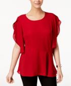 Ny Collection Cape-sleeved Asymmetrical-hem Top