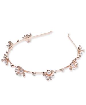 I.n.c. Rose Gold-tone Crystal & Imitation Pearl Flower Headband, Created For Macy's