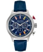 Nautica Men's Chronograph Navy Blue Leather Strap Watch 44mm Nad16520g