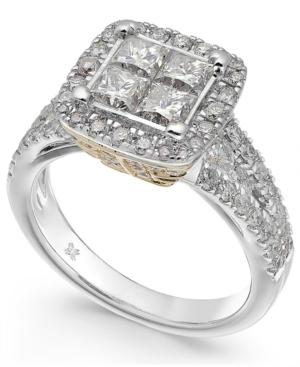 Diamond Square Cluster Engagement Ring (2-1/5 Ct. T.w.) In 14k White Gold And 14k Yellow Gold