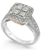 Diamond Square Cluster Engagement Ring (2-1/5 Ct. T.w.) In 14k White Gold And 14k Yellow Gold