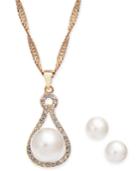 Charter Club Gold-tone Pave & Imitation Pearl Pendant Necklace & Stud Earrings