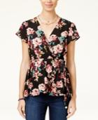 Lily Black Juniors' Floral-print Wrap Top, Created For Macy's