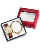 Tommy Hilfiger Women's Brown Croc-embossed Leather Strap Watch 38mm & Bracelet Gift Set 1770013