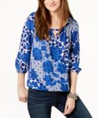 I.n.c. Printed Surplice Keyhole Peasant Top, Created For Macy's