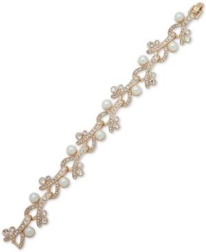 Anne Klein Gold-tone Crystal & Imitation Pearl Flex Bracelet
