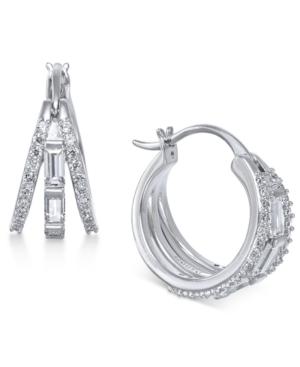 Danori Silver-tone Baguette Crystal Triple Hoop Earrings, Created For Macy's