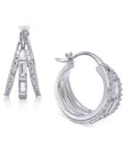 Danori Silver-tone Baguette Crystal Triple Hoop Earrings, Created For Macy's