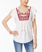 Style & Co Petite Cotton Embroidered Peasant Top, Created For Macy's