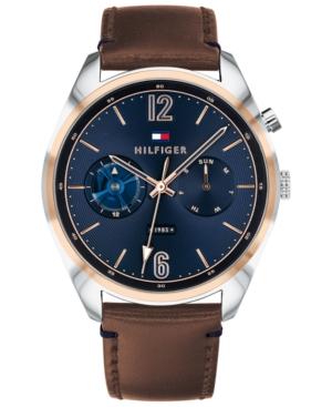 Tommy Hilfiger Men's Brown Leather Strap Watch 44mm, Created For Macy's
