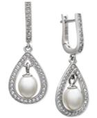 Cultured Freshwater Pearl (5mm) And White Topaz (2/5 Ct. T.w.) Drop Earrings In Sterling Silver