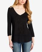 Jessica Simpson Juniors' Lace-up Crochet-trim Top