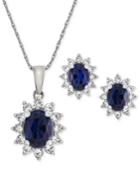 Lab Created Sapphire (2-3/8 Ct. T.w.) & White Sapphire (1 Ct. T.w.) Pendant Necklace & Stud Earrings In Sterling Silver