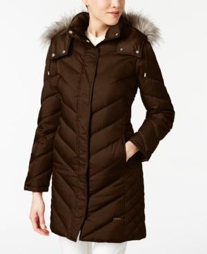 Kenneth Cole Faux-fur-trim Down Chevron Puffer Coat