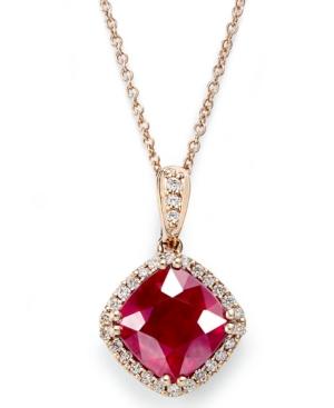 Rosa By Effy 14k Rose Gold Necklace, Ruby (3-1/8 Ct. T.w.) And Diamond (1/6 Ct. T.w.) Pendant