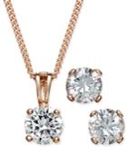 Charter Club Rose Gold-tone Cubic Zirconia Pendant Necklace And Earrings