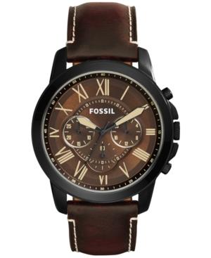 Fossil Men's Chronograph Grant Dark Brown Leather Strap Watch 45mm Fs5088