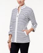 Karen Scott Three-quarter-sleeve Striped Jacket, Only At Macy's