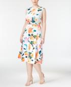 Calvin Klein Plus Size Belted Floral-print Midi Dress