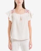 Max Studio London Embroidered Flutter-sleeve Top