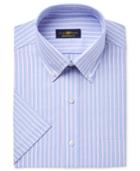 Club Room Men's Classic/regular Fit Wrinkle-resistant Striped Cotton Short-sleeve Dress Shirt, Only At Macy's