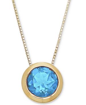 Blue Topaz Bezel Set 20 Pendant Necklace (1-1/2 Ct. T.w.) In 14k Gold