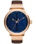 Ax Armani Exchange Men's Dark Brown Leather Strap Watch 49mm Ax1367