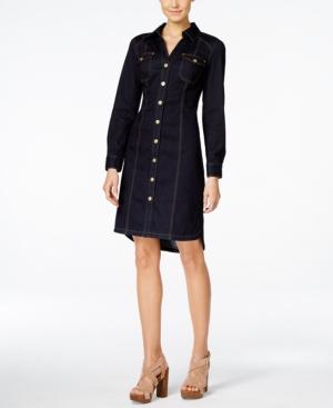 Inc International Concepts Denim Dark Wash Shirtdress, Only At Macy's