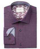 Con. Struct Men's Fitted Burgundy Ground Dobby Check Dress Shirt