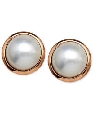 Bronzarte Cultured Freshwater Pearl Stud Earrings In 18k Rose Gold Over Bronze (13mm)