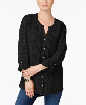 Jm Collection Tab-sleeve Mixed-media Blouse, Created For Macy's