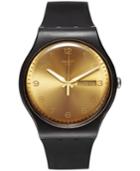 Swatch Unisex Swiss Golden Friend Beige And Black Double-layer Silicone Strap Watch 41mm Suob716
