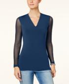 I.n.c. Illusion-sleeve V-neck Blouse, Created For Macy's