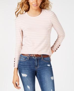 American Rag Juniors' Striped Button-cuff Top, Created For Macy's