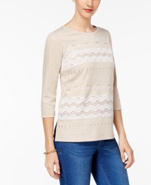 Alfred Dunner Lace-trim Embellished Top