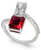 Danori Silver-tone Ruby Crystal Bypass Ring, Created For Macy's