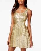 B Darlin Juniors' Sequin Bow-back Fit-and-flare Dress