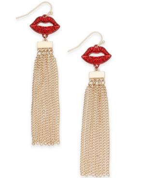 Thalia Sodi Gold-tone Red Crystal Lips & Chain Tassel Drop Earrings, Created For Macy's