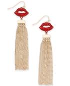 Thalia Sodi Gold-tone Red Crystal Lips & Chain Tassel Drop Earrings, Created For Macy's