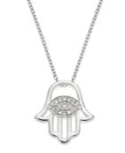 Diamond Hamsa Pendant Necklace (1/10 Ct. T.w.) In Sterling Silver