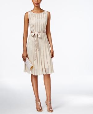 Sl Fashions Metallic Belted A-line Dress