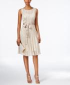 Sl Fashions Metallic Belted A-line Dress