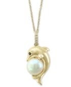 Effy Cultured Freshwater Pearl (7-1/2mm) & Diamond Accent Dolphin 18 Pendant Necklace In 14k Gold